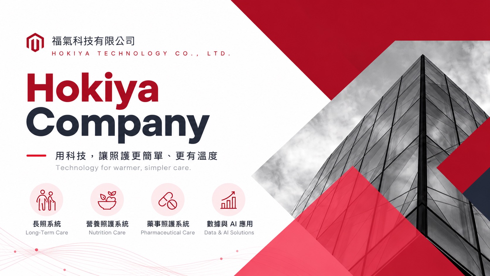 福氣科技有限公司 Hokiya Company：用科技，讓照護更簡單、更有溫度。長照系統、營養照護系統、藥事照護系統、數據與 AI 應用
